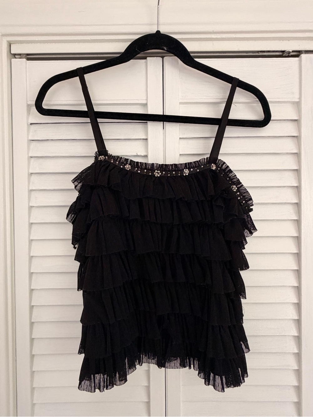 Forever 21 Black Tiered Ruffle Camisole with Beaded Trim
